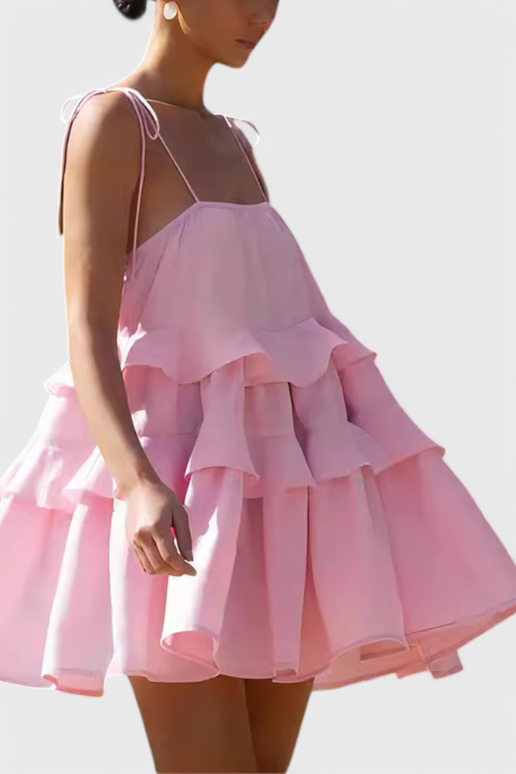 Vianey Vestido Mini de Algodón y Lino Sin Espalda