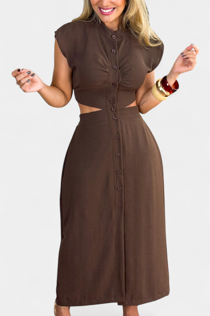 Griselda Vestido Midi con Botones y Cintura Abierta