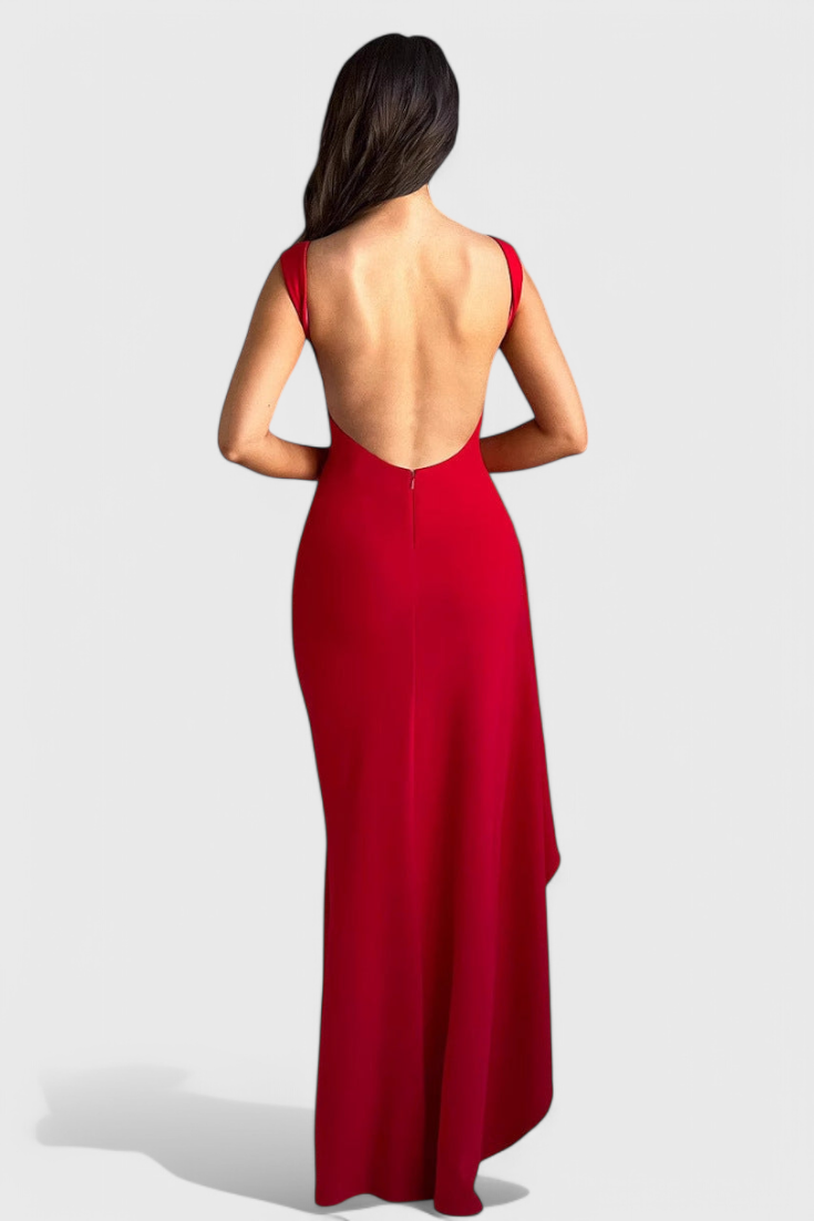 Marion Vestido de Satén con Espalda Abierta y Gran Abertura
