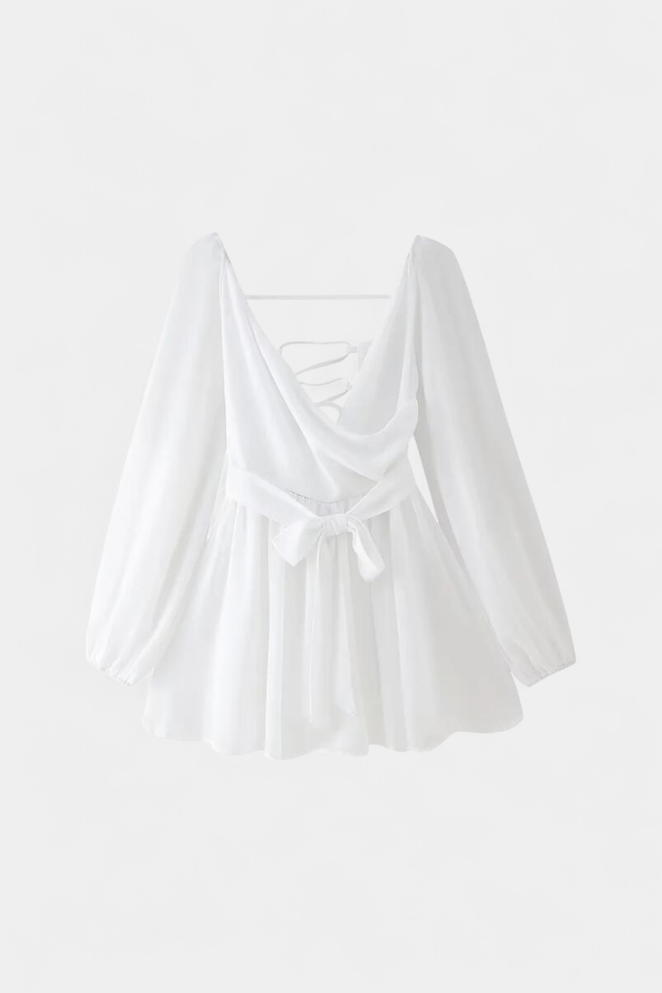 Skylar Vestido Mini con Escote en V y Mangas Ligeras