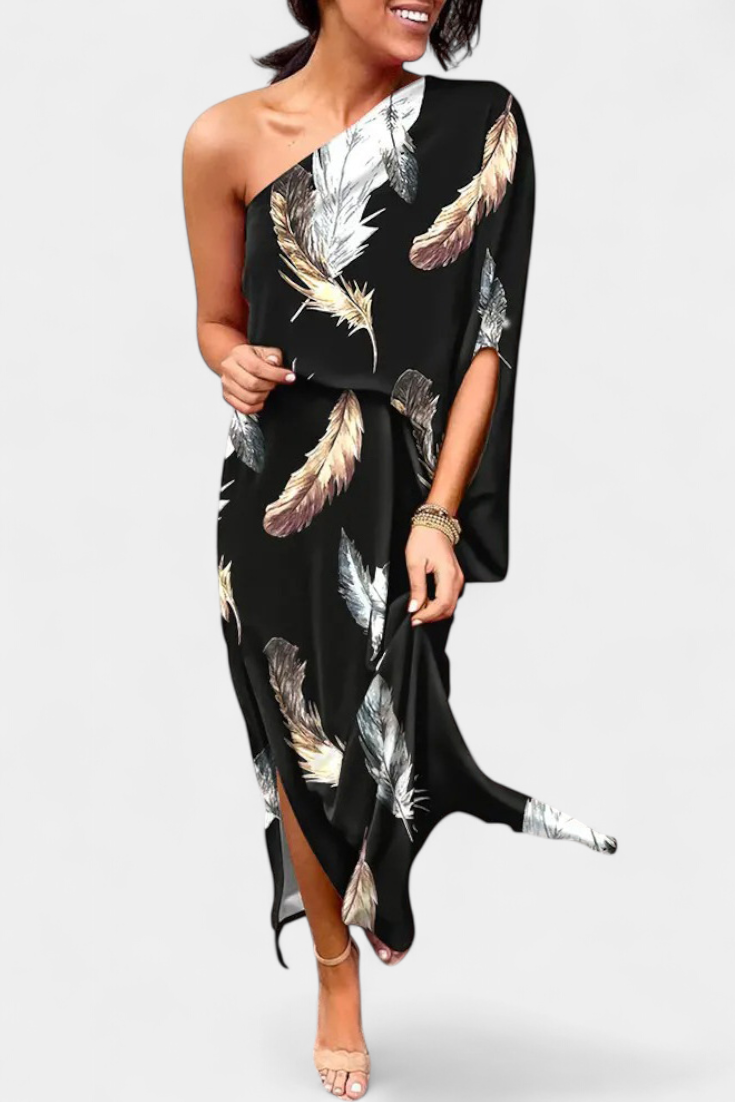 Carlena Vestido de Un Hombro con Estampado Romántico