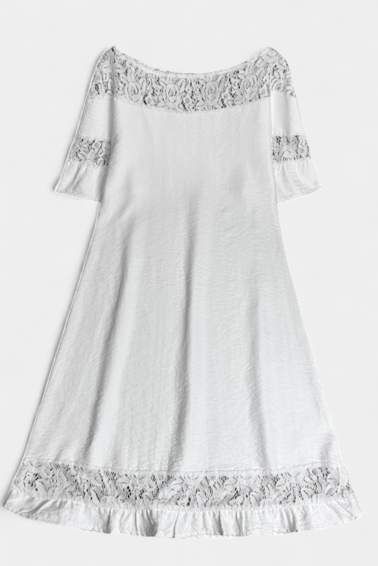 Karol Vestido Casual de Lino con Encaje y Cuello Barco