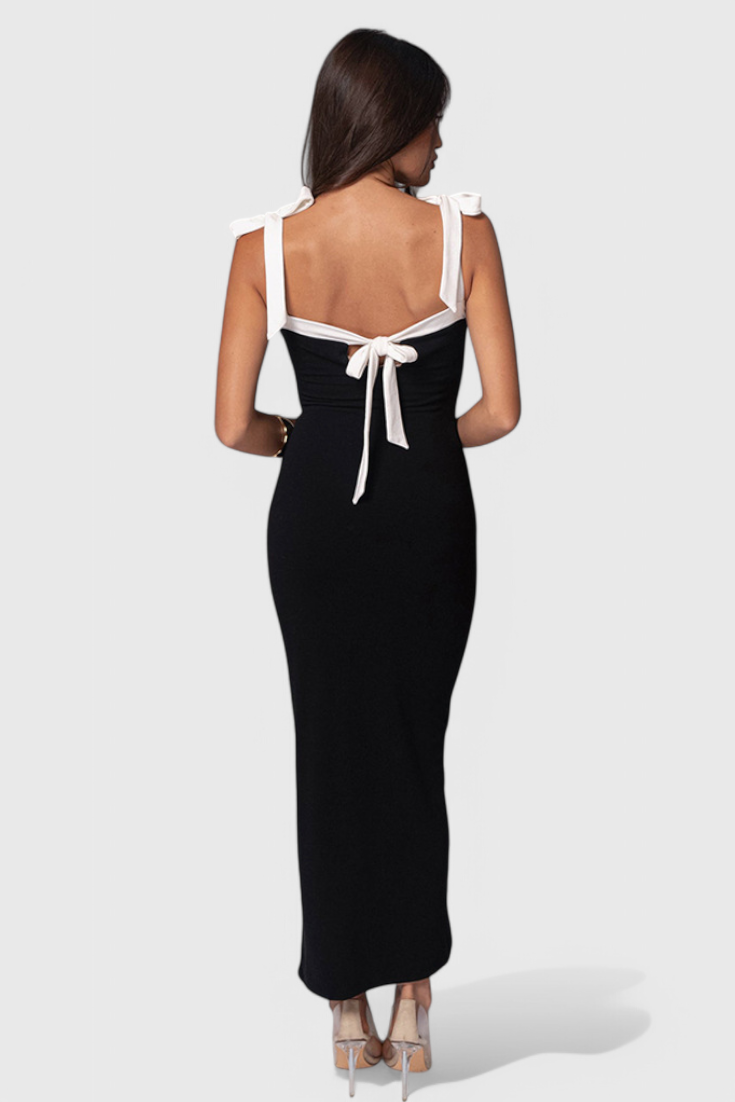 Sabine Vestido de Noche de Largo Completo con Tirantes de Lazo