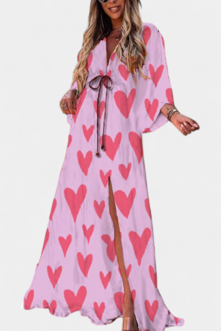 Joelle Vestido Maxi Arcoíris con Escote en V y Manga Murciélago