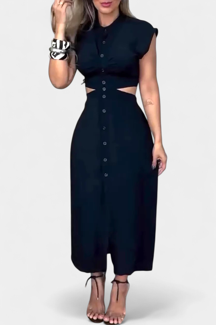 Griselda Vestido Midi con Botones y Cintura Abierta