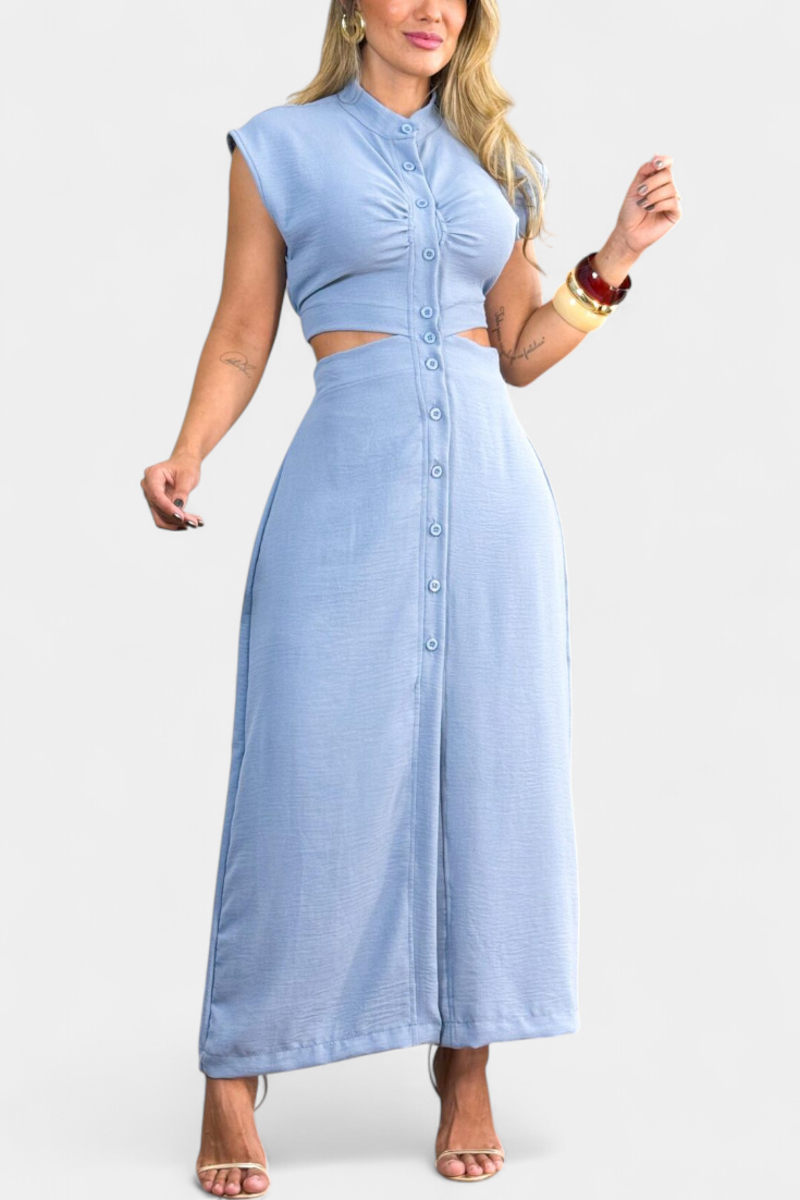 Griselda Vestido Midi con Botones y Cintura Abierta