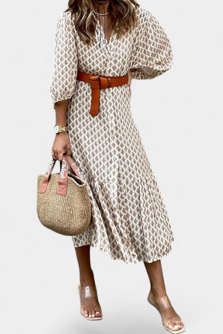 Antonia Vestido Midi con Cintura Ajustable y Botones