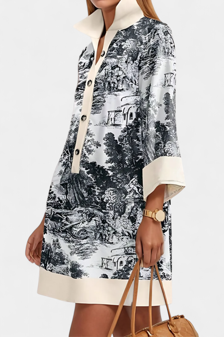 Wilma Vestido Camisero Estampado Paisaje