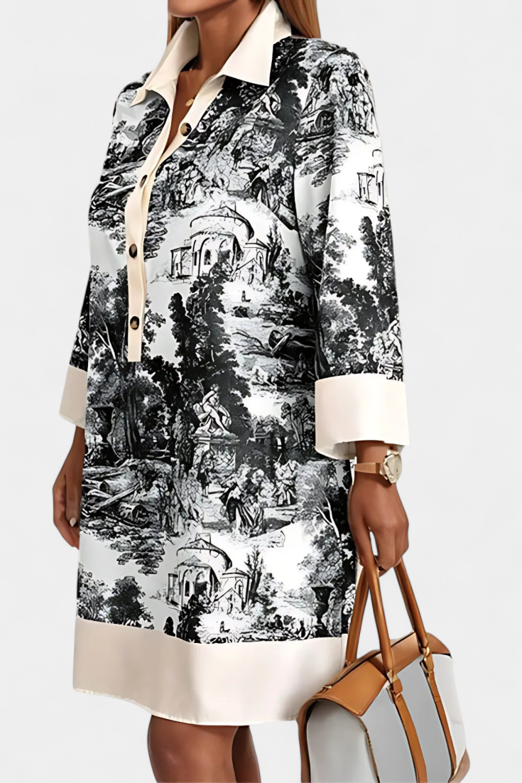 Wilma Vestido Camisero Estampado Paisaje