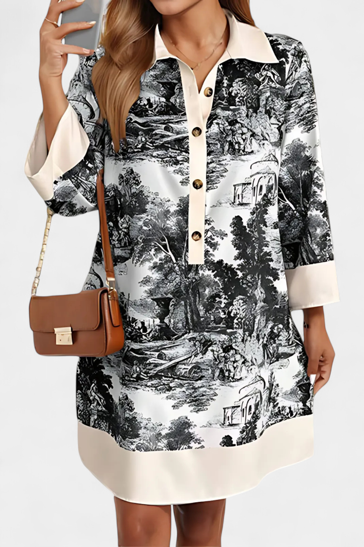 Wilma Vestido Camisero Estampado Paisaje