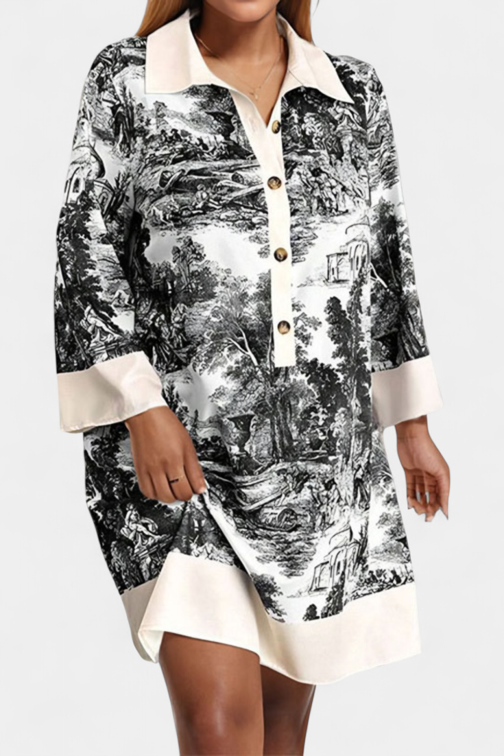 Wilma Vestido Camisero Estampado Paisaje