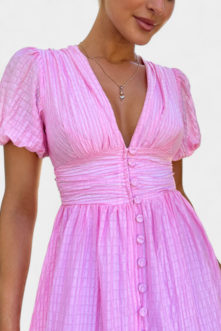 Mélia Vestido Maxi con Escote en V y Mangas Abullonadas