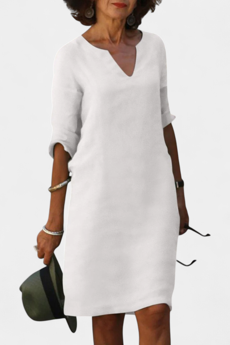 Elowen Vestido Escote en V con Manga Tres Cuartos