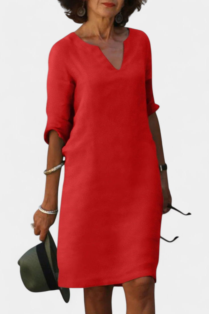 Elowen Vestido Escote en V con Manga Tres Cuartos