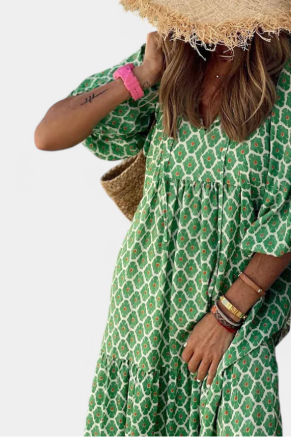 Aroa Vestido Boho con Estampado Artístico y Silueta Fluida