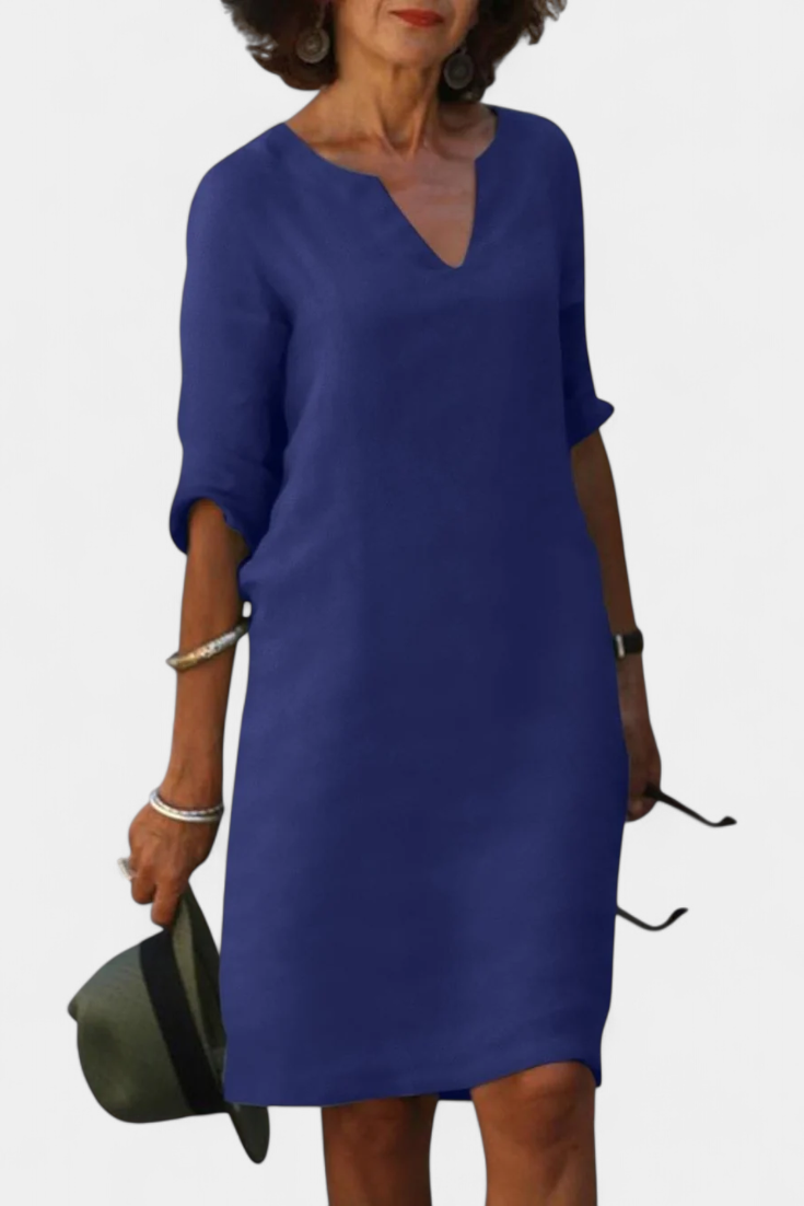 Elowen Vestido Escote en V con Manga Tres Cuartos