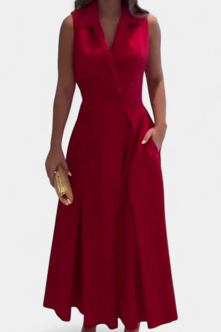 Beverly Vestido Blazer Sin Mangas con Corte A y Botones