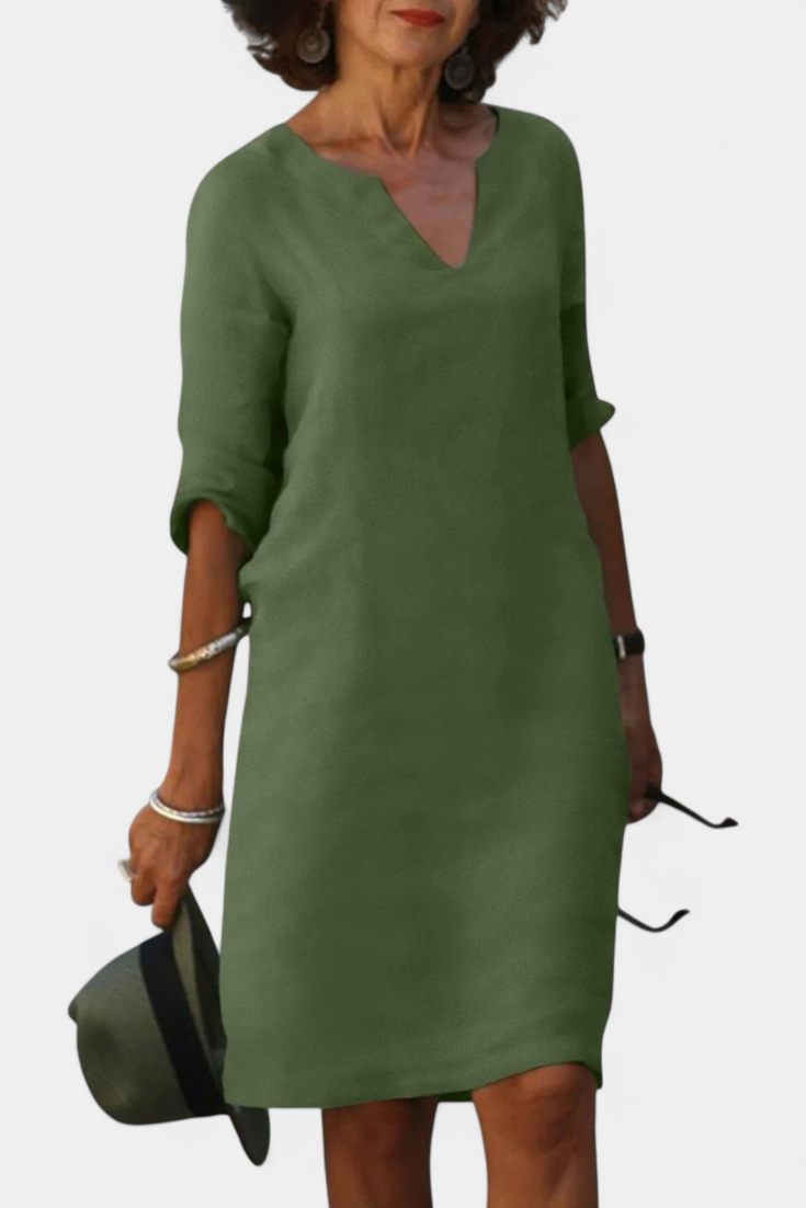 Elowen Vestido Escote en V con Manga Tres Cuartos