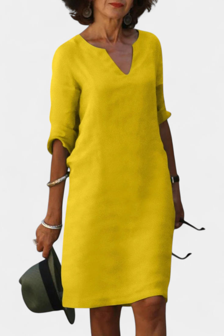 Elowen Vestido Escote en V con Manga Tres Cuartos