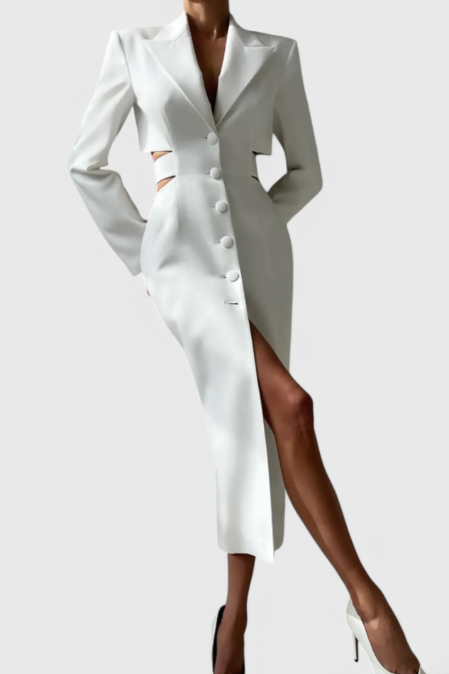 Bernice Vestido Blazer Midi con Corte y Espalda Descubierta