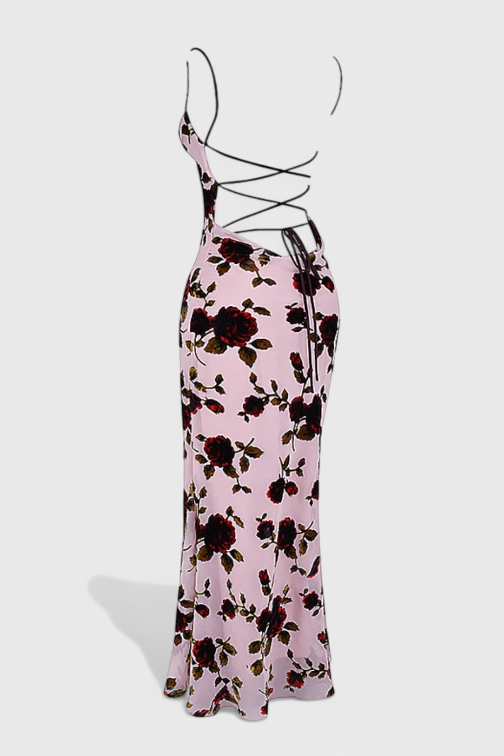 Irina Vestido Deslizante con Estampado Floral y Espalda Descubierta