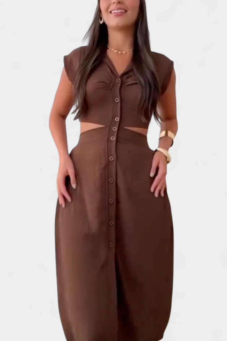 Griselda Vestido Midi con Botones y Cintura Abierta