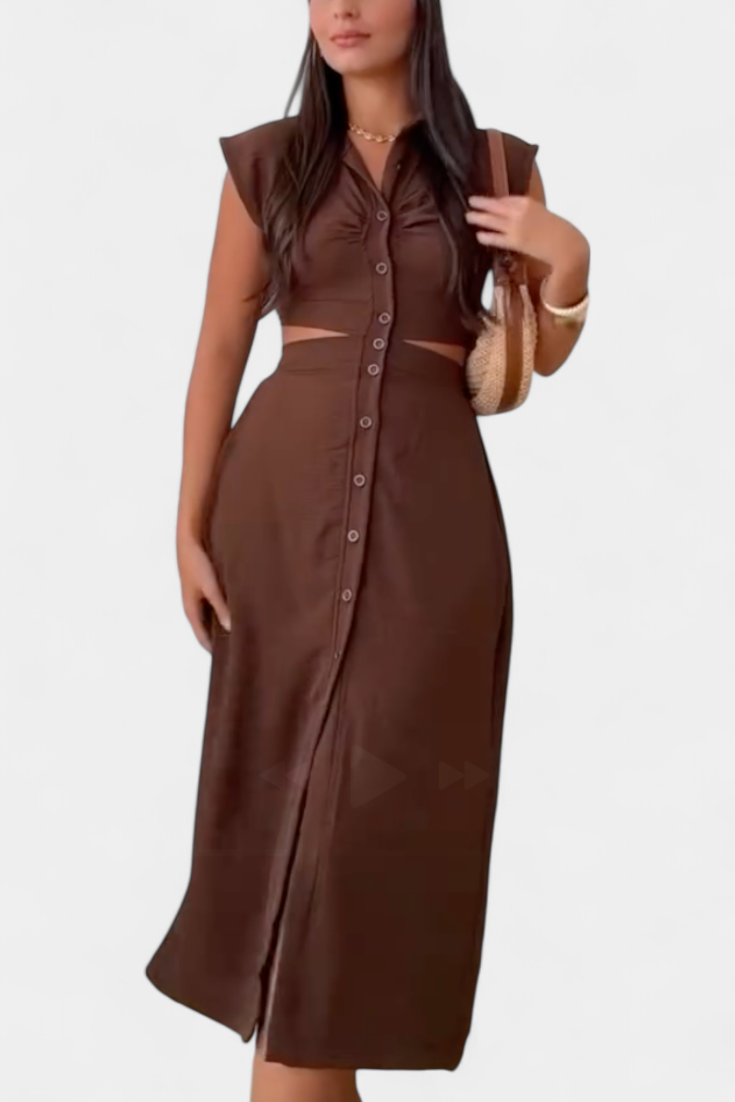 Griselda Vestido Midi con Botones y Cintura Abierta