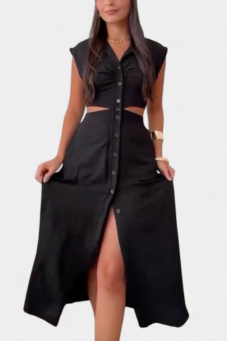 Griselda Vestido Midi con Botones y Cintura Abierta