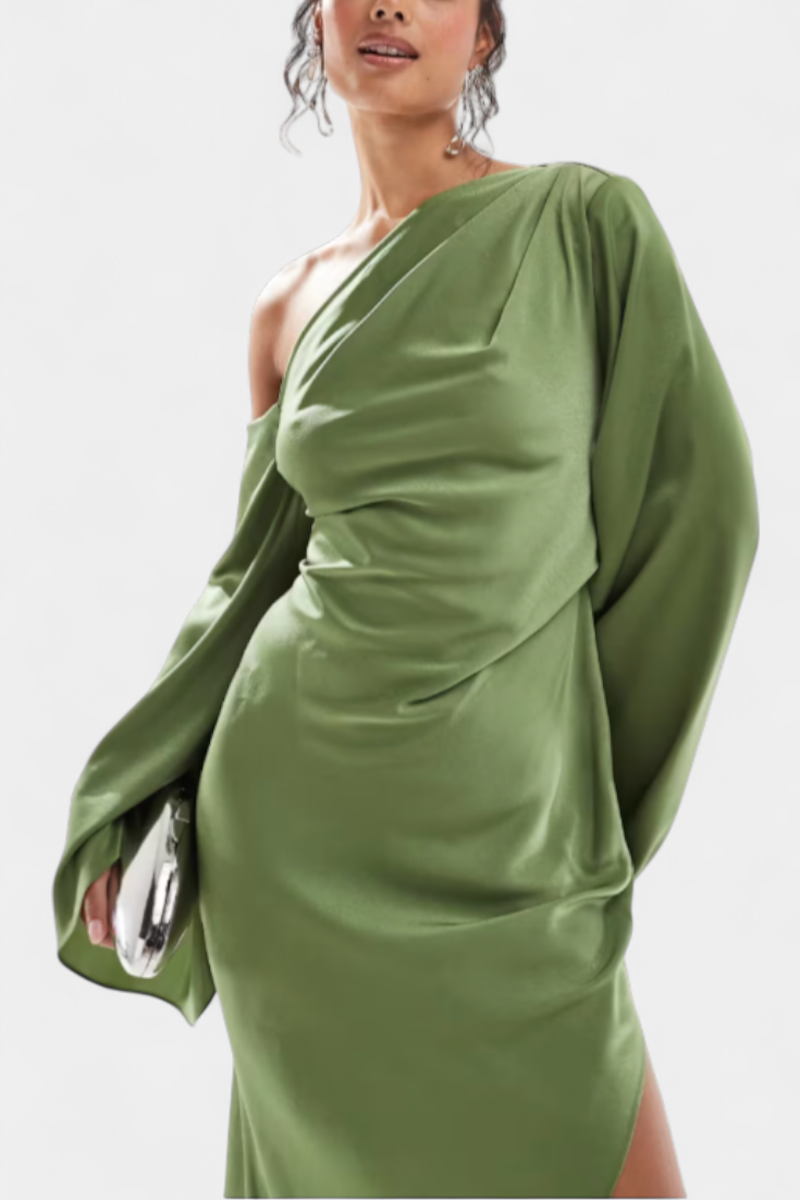 Keisha Vestido Maxi Asimétrico de Un Hombro con Cintura Esculpida