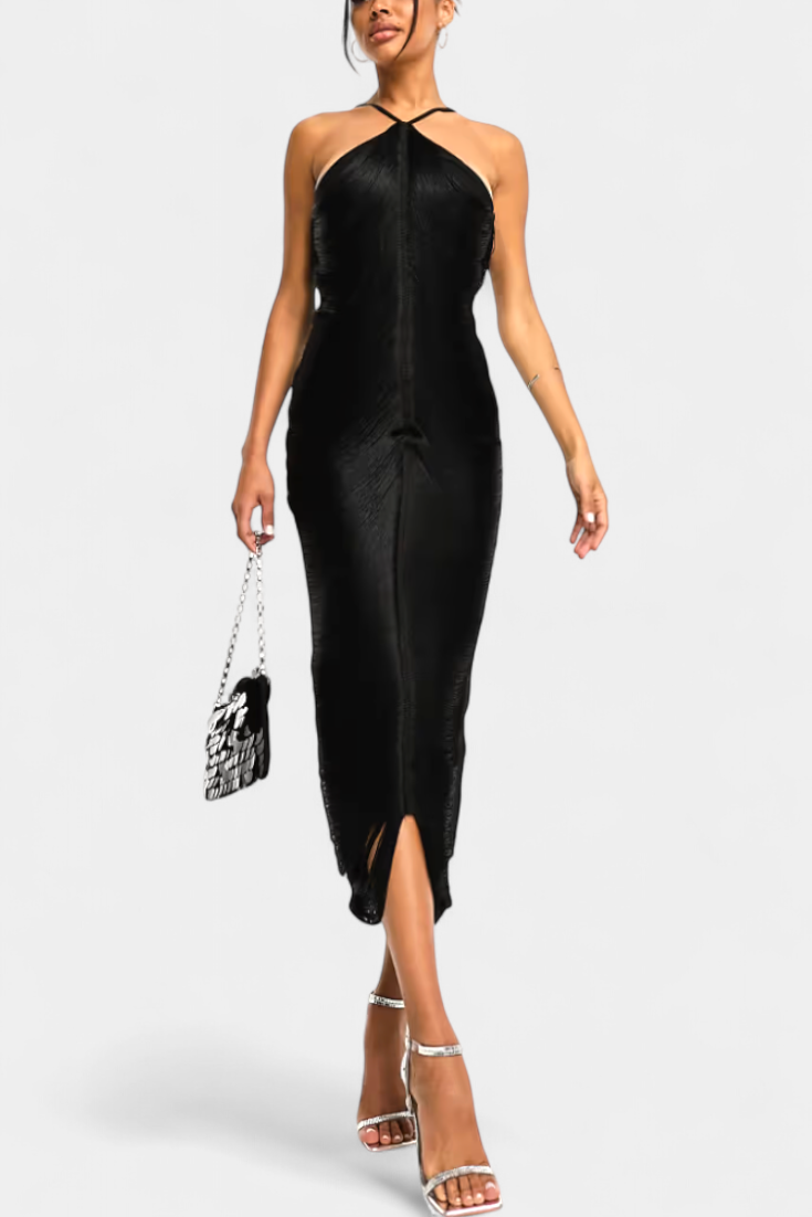 Jianna Vestido Halter con Flecos Metálicos