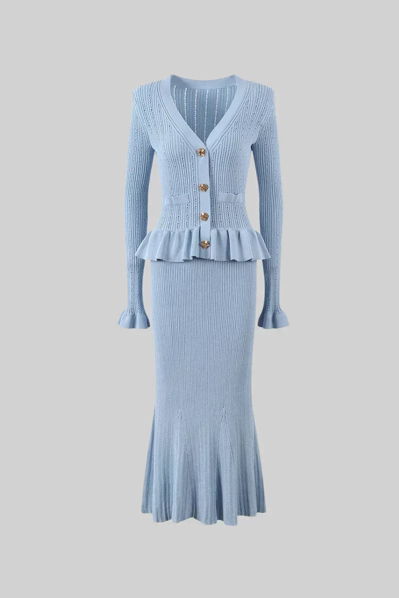 Prudence Conjunto de Vestido Midi de Punto Refinado y Top con Botones