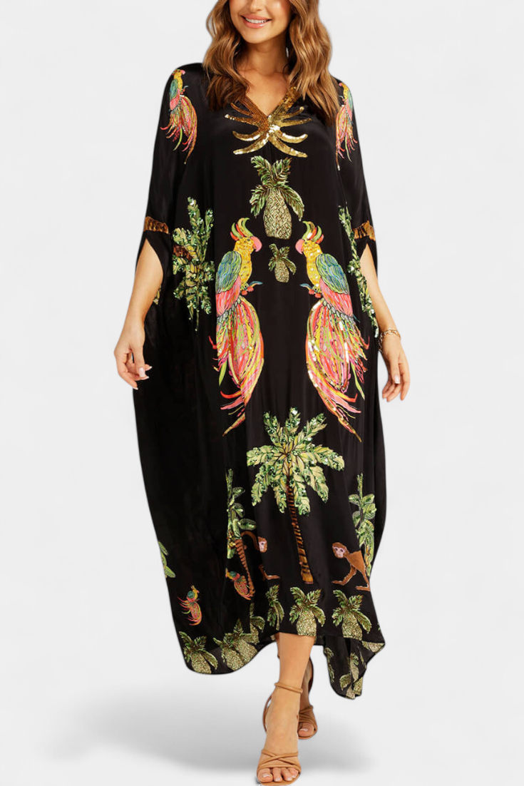 Evangeline Vestido Estampado con Hombros Caídos