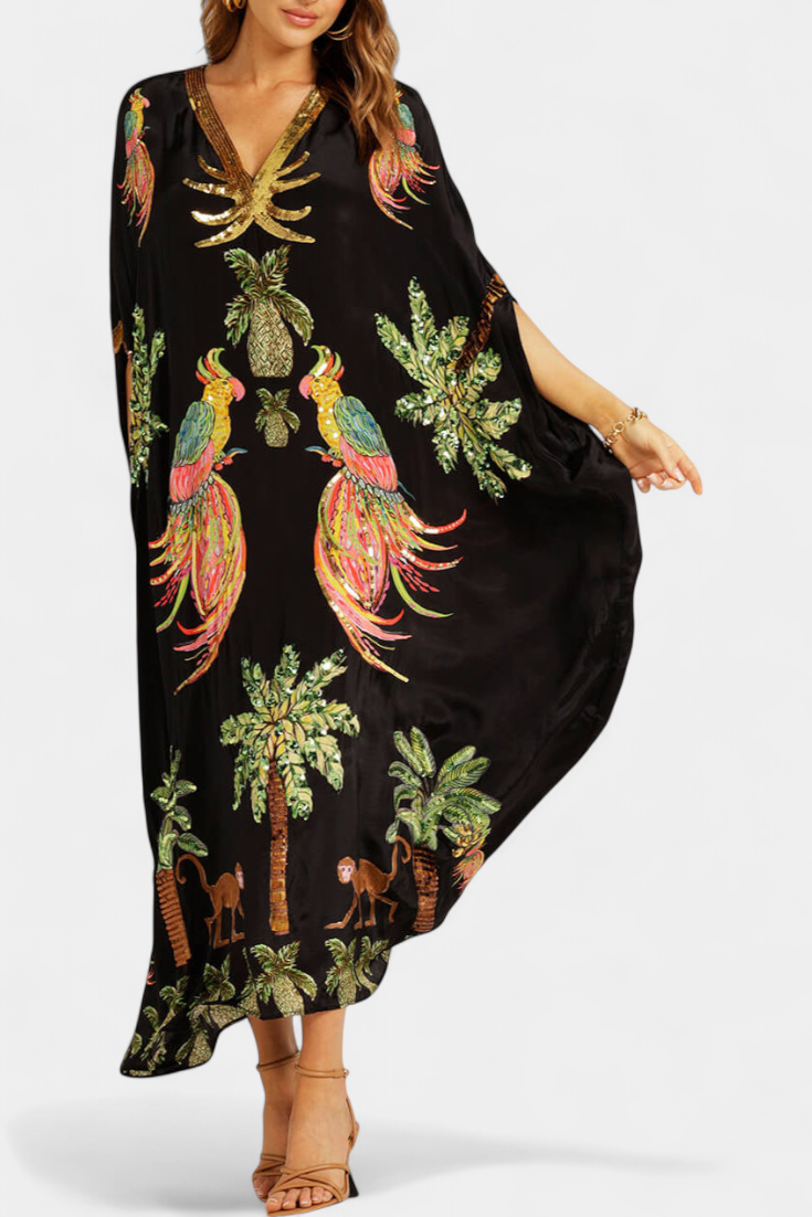 Evangeline Vestido Estampado con Hombros Caídos