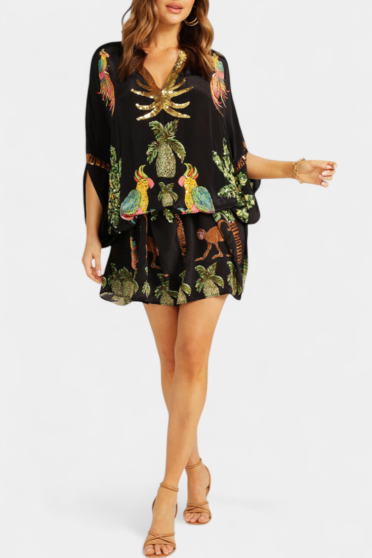 Evangeline Vestido Estampado con Hombros Caídos