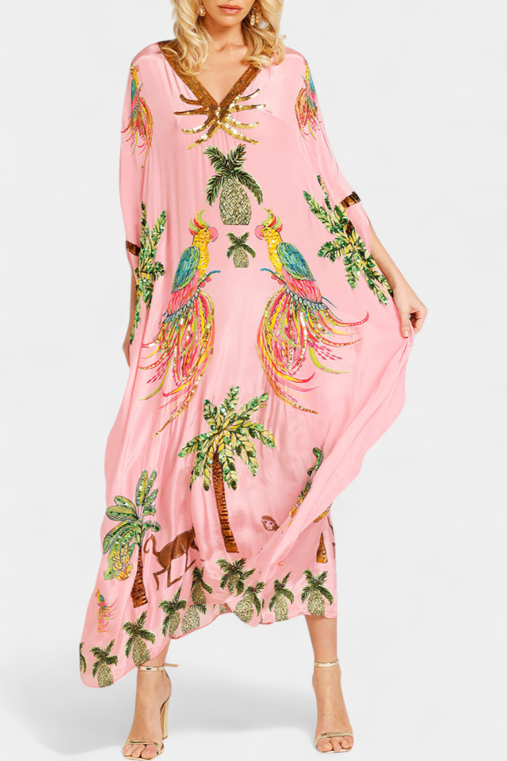 Evangeline Vestido Estampado con Hombros Caídos