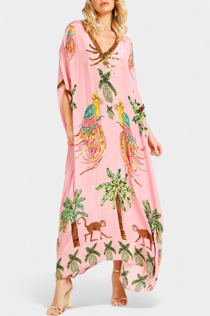 Evangeline Vestido Estampado con Hombros Caídos