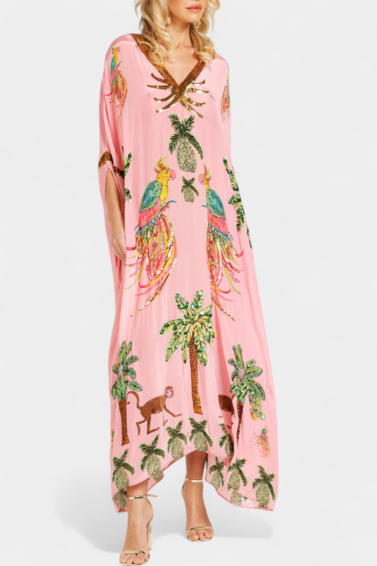 Evangeline Vestido Estampado con Hombros Caídos