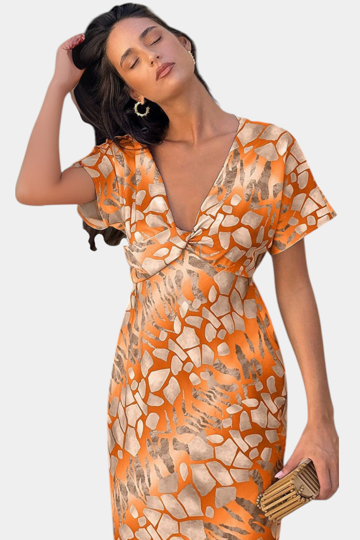 Triana Vestido con Estampado Abstracto y Escote en V