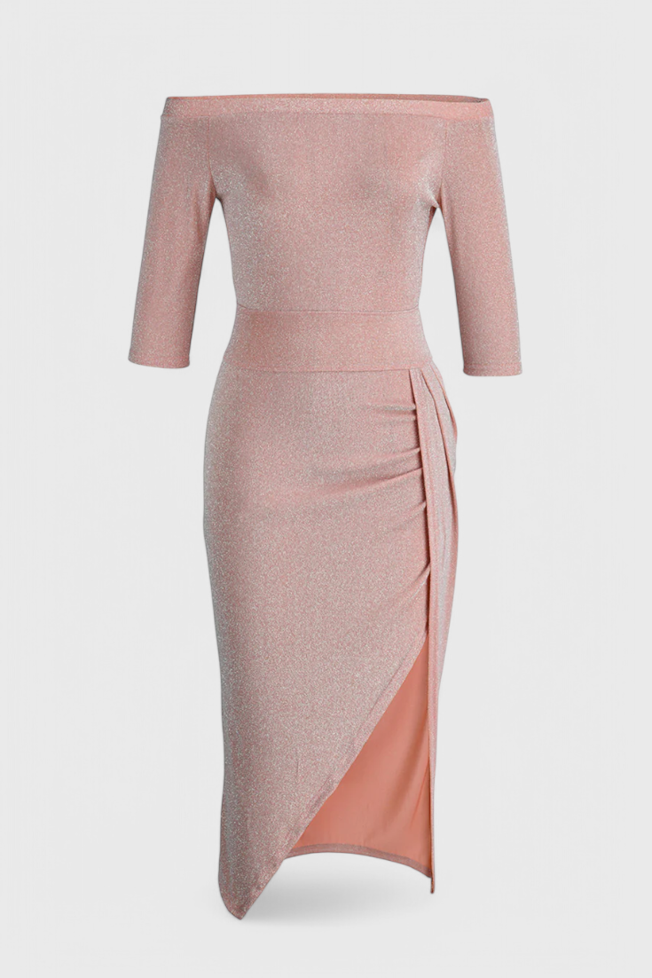 Alexa Vestido Maxi con Hombros Descubiertos y Abertura Sutil