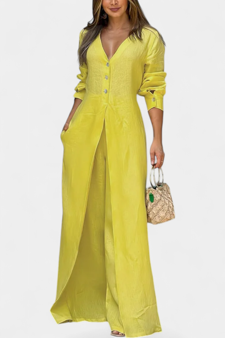 Whitney Mono Largo con Escote en V y Abertura Frontal