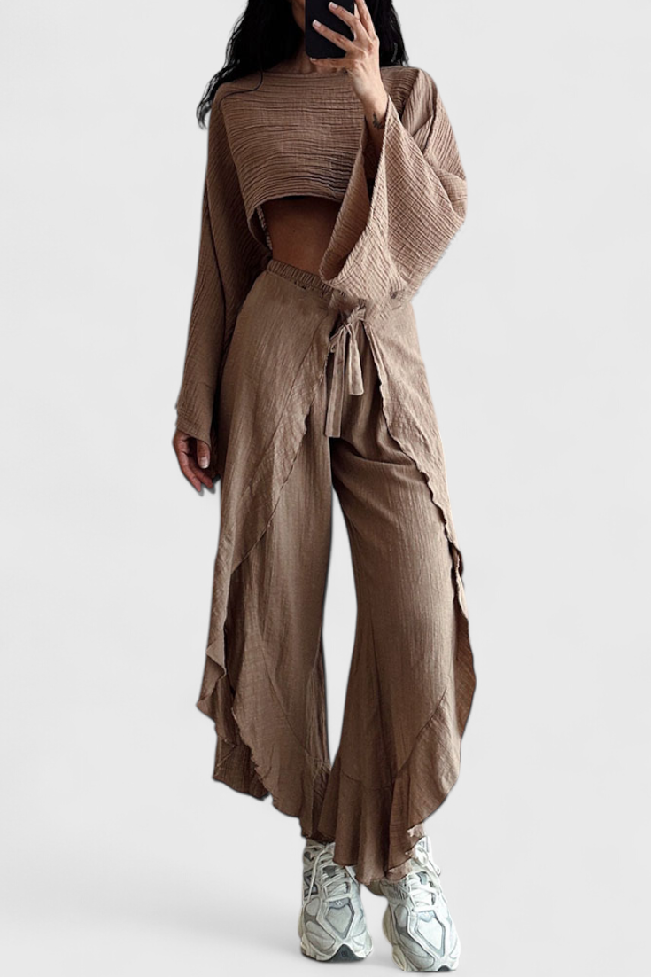 Elsie Conjunto Fluido con Kimono y Pantalón Cruzado