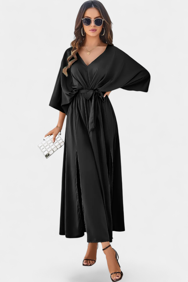 Milly Vestido Elegante con Lazo y Abertura