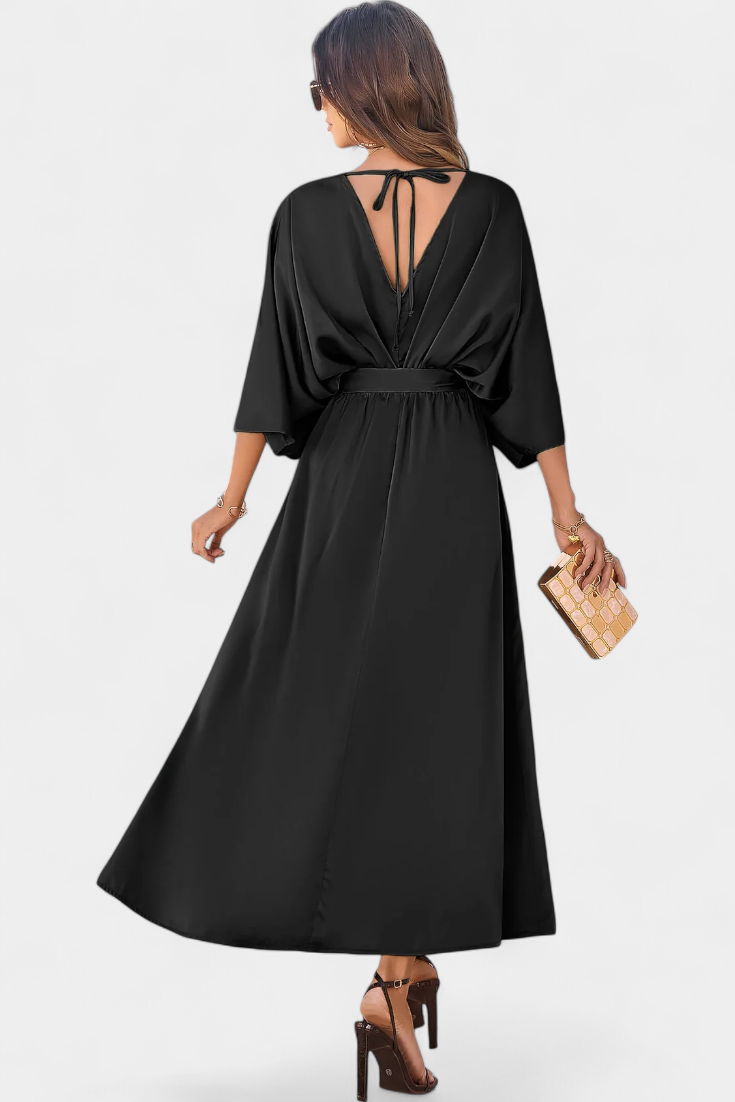 Milly Vestido Elegante con Lazo y Abertura