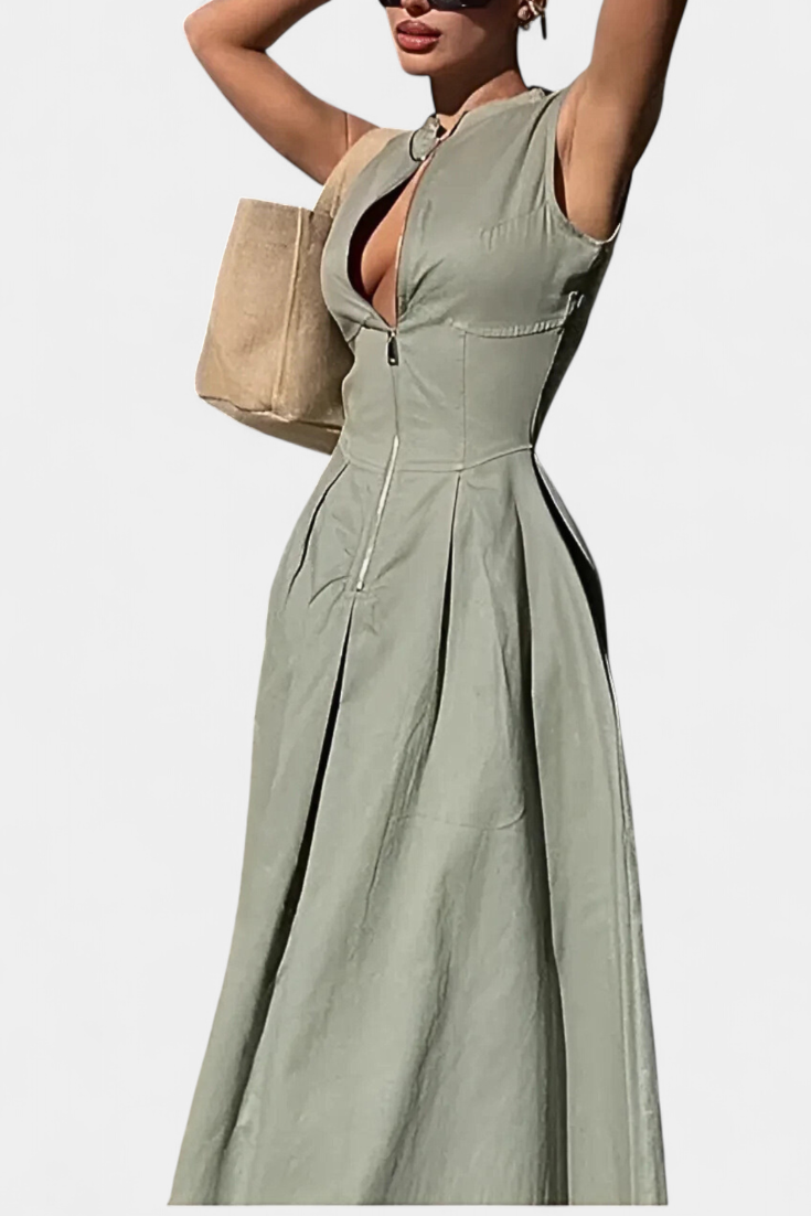 Blanca Mono Sin Mangas de Pierna Ancha con Pliegues y Cuello Redondo