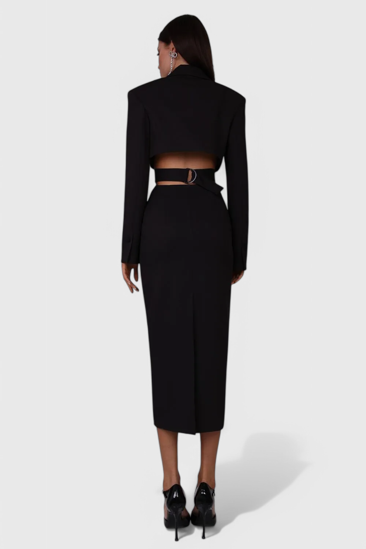Bernice Vestido Blazer Midi con Corte y Espalda Descubierta