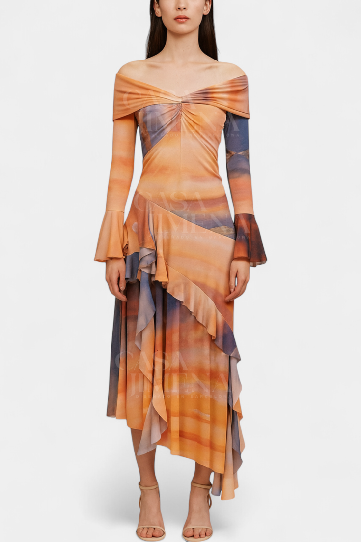 Saia Agente comprida assimétrica com estampado Tie-Dye