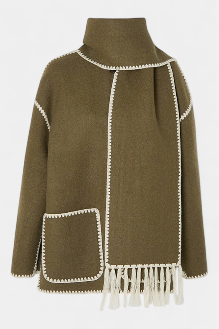 Pauline Abrigo de Corte Suelto con Bufanda de Flecos Incorporada