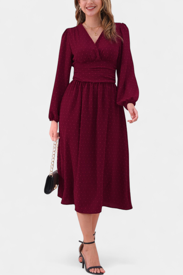 Faela Vestido Midi de Oficina con Lunares Suizos