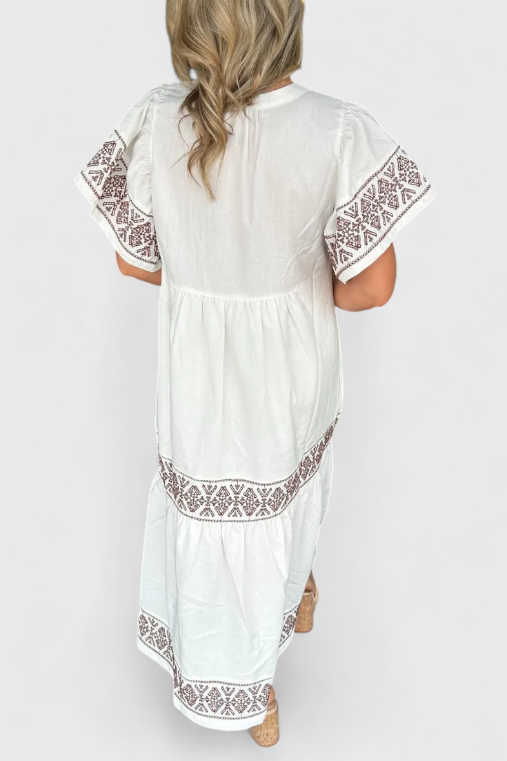 Allona Vestido Maxi Boho con Escote en V y Corte Relajado