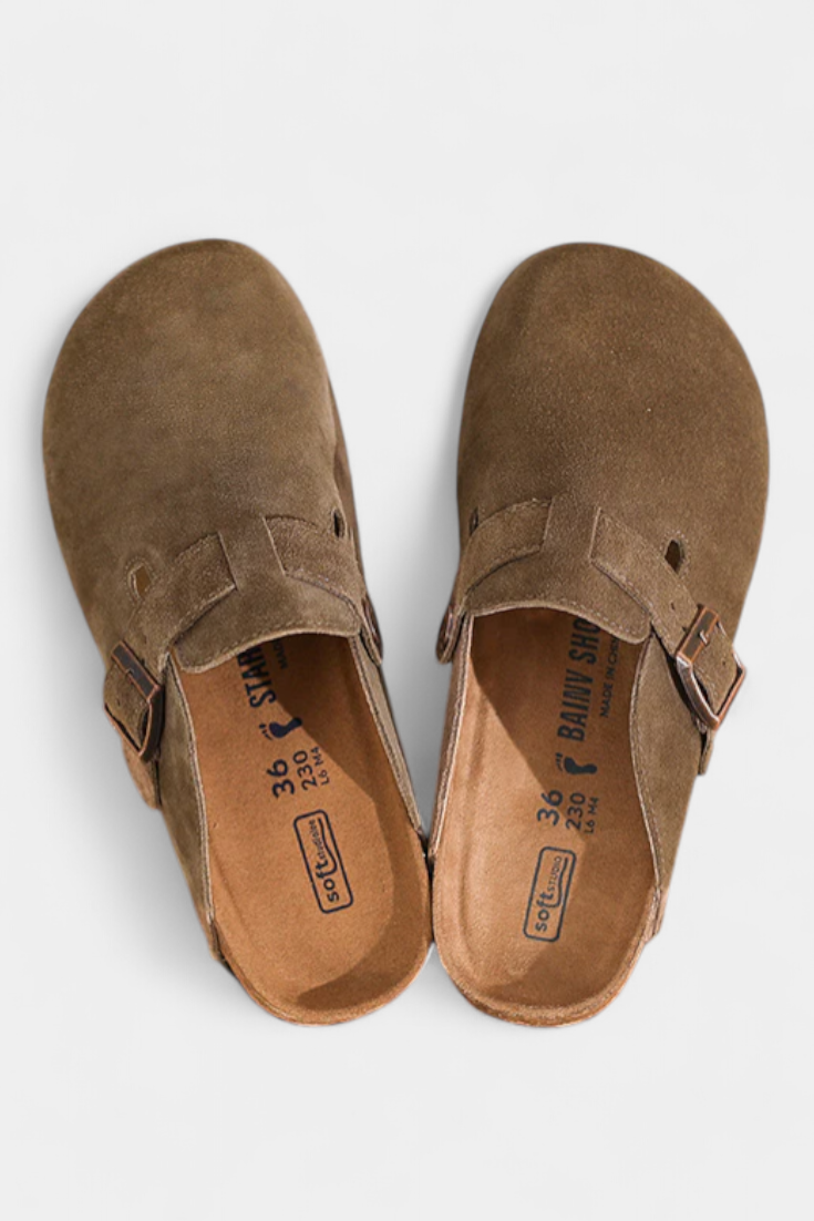 Aubree Zuecos Unisex de Gamuza con Hebilla Ajustable